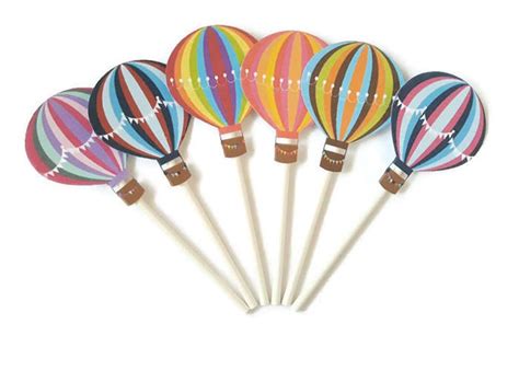 Hot Air Balloon Cupcake Toppers Set Of Up Up And Away Theme