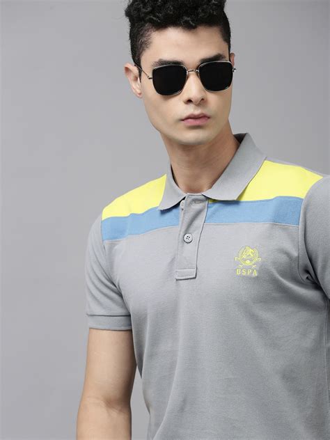 U S Polo Assn Men Grey Polo Collar Slim Fit Pure Cotton T Shirt Price