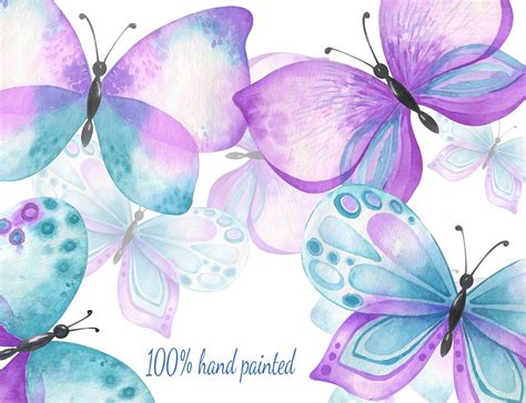 Watercolor butterfly clipart purple turquoise butterflies clip art png By VilenaArt | TheHungryJPEG