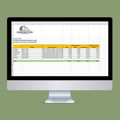 construction crew mileage reimbursement excel calculator gs software