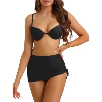 Elerevyo Women S Drawstring Underwire Spaghetti Straps Bikini Sets Beach Skirt Swimsuit Pcs