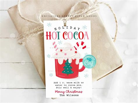 Holiday Hot Cocoa Gift Tag Printable Personalized Hot Chocolate