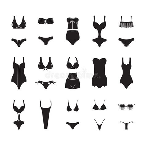 Iconos Del Traje De Baño Y Del Bikini Fijados Ilustración del Vector Ilustración de silueta