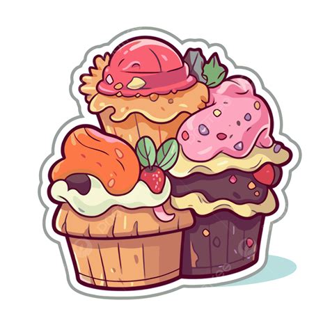Stiker Dengan Berbagai Jenis Cupcakes Dan Clipart Cupcakes Vektor