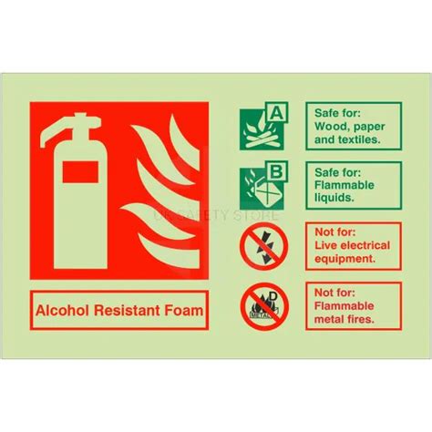 Glow In Dark Alcohol Resistant Foam Fire Extinguisher Sign Uk Safety