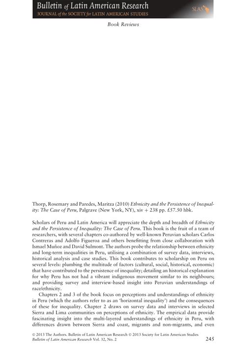 Pdf Ethnicity And The Persistence Of Inequality The Case Of Peru