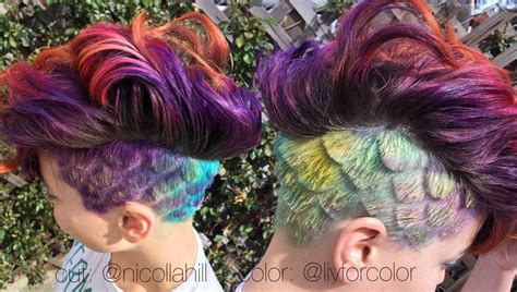 Mermaid Hair Mohawk Undercut Scales Rainbow Purple Hair Orange Hair