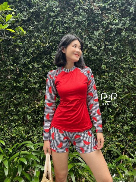 NEW ARRIVAL Đồ bơi tay dài quần short họa tiết dưa hấu P P Bikini Thương hiệu đồ bơi nữ