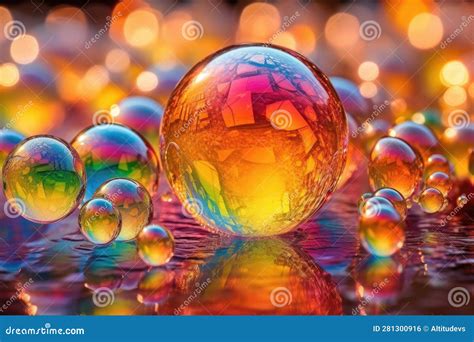 Colorful Soap Bubbles Reflecting Rainbow Spectrum Stock Illustration