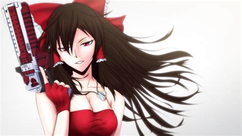 Red Pretty Hakurei Reimu Sweet Nice Gun Anime Touhou Anime Girl