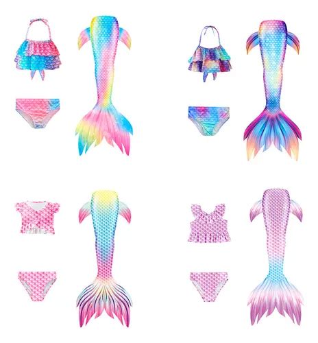 Niña 3 Piezas Bikini Traje De Baño Diseño Cola Sirena Meses sin interés