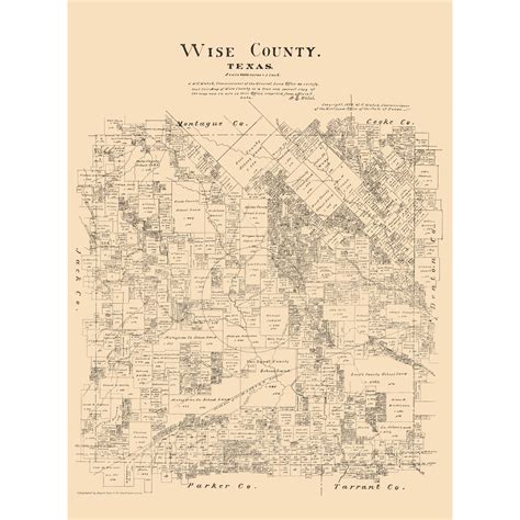 Historic County Map - Wise County Texas - Walsh 1879 - 23 x 31.08 - Vi