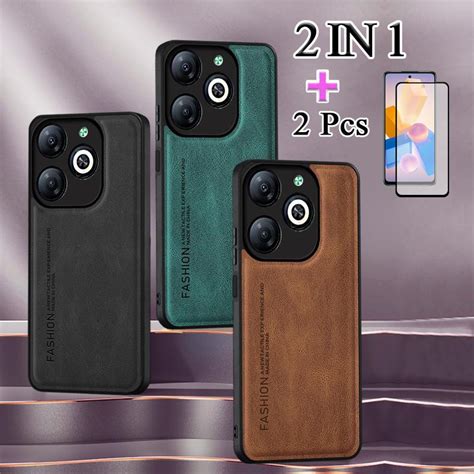 2 IN 1 เคสหนงเซรามค สมผสคลายผวหนง พรอมหนาจอเซรามค สองชน สาหรบ Infinix Hot 40i