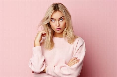 Premium Photo Graceful Poses Captivating Blonde With Confidence And