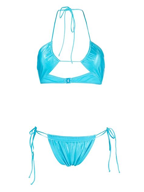 Mc Saint Barth High Shine Halterneck Bikini In Blue Modesens