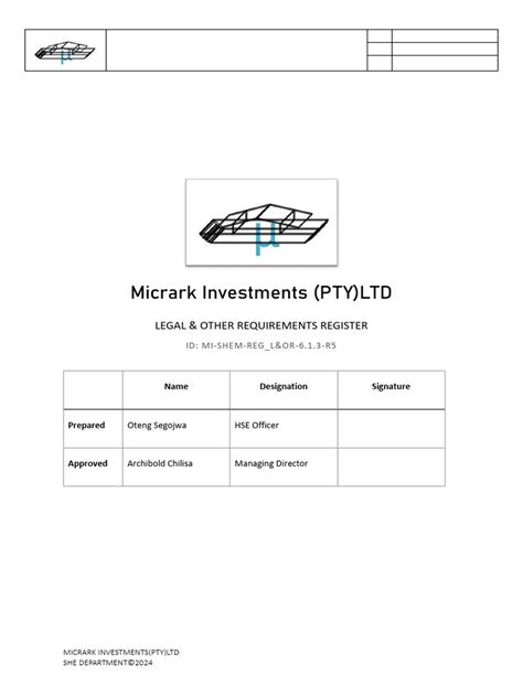 Legal Requrements And Other Requirements Register Pdf