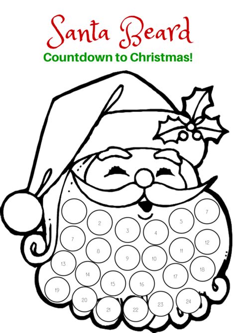 Countdown To Christmas Santa Beard Printable Christmas Countdown