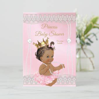 Princess Baby Shower Pink Pearl Lace Brunette Invitation Zazzle