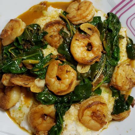 lemony paprika shrimp  grits  wilted spinach life time vibes