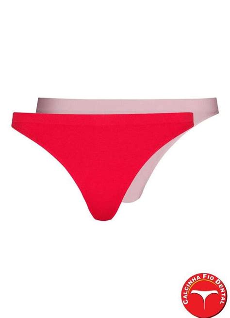 Kit Calcinhas Fio Dental Loba Vermelho Nude Meias Sao Jorge