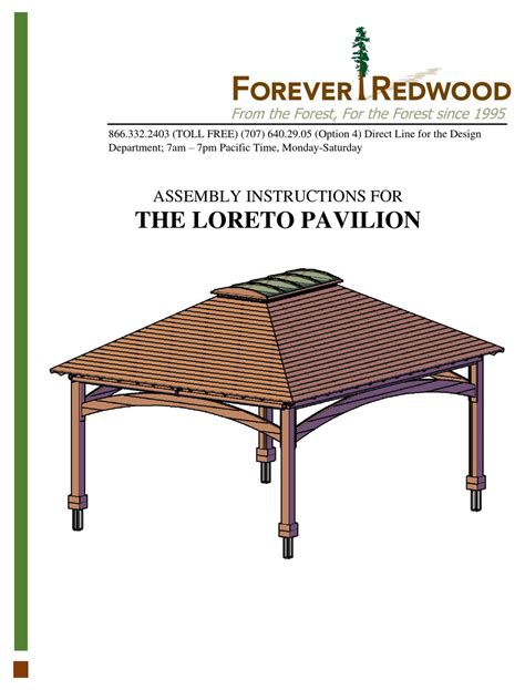 FOREVER REDWOOD THE LORETO PAVILION ASSEMBLY INSTRUCTIONS MANUAL Pdf