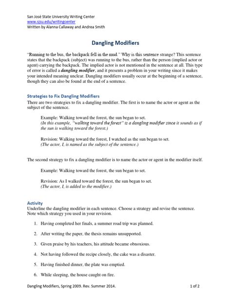 Dangling Modifiers | PDF | Syntax | Language Mechanics