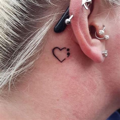 Behind The Ear Semicolon Heart Meaningful Tattoo Behind Ear Tattoos