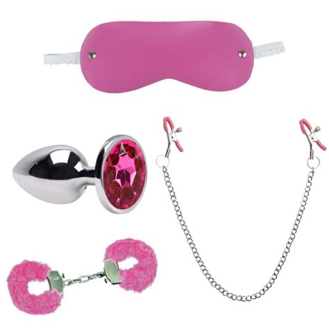 Kit Plug Anal Pedra Arredondada Algema Pelucia Sexy Import Venda Tapa Olhos