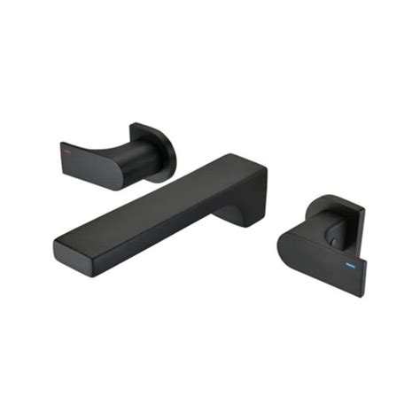 Tahanbath Double Handle Wall Mounted Bathroom Faucet With Hot Cold Indicators In Matte Black Ms