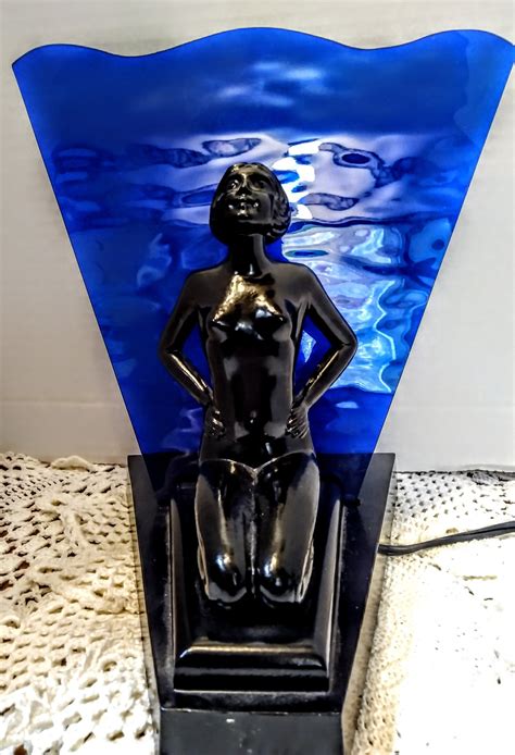 Vtg Art Deco Figural Nude Lady Lamp 9915 Loevsky Loevsky With Textured Stained Glass Fan