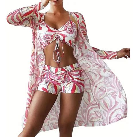 Juego De Traje De Baño Bikini Para Mujer Con Abrigo 3 Piezas MercadoLibre