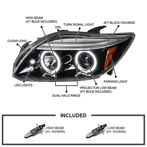 Jet Black 2005 2010 Scion Tc Dual Halo Projector Headlights W Led Lamps Pair Ebay