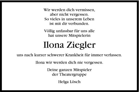 Traueranzeigen Von Ilona Ziegler Stuttgart Gedenkt De