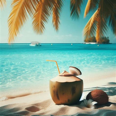 A Coconut And Coconut On A Beach With A Coconut And Coconut On The Side