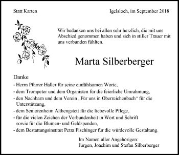 Traueranzeigen von Marta Silberberger Schwarzwälder Bote Trauer