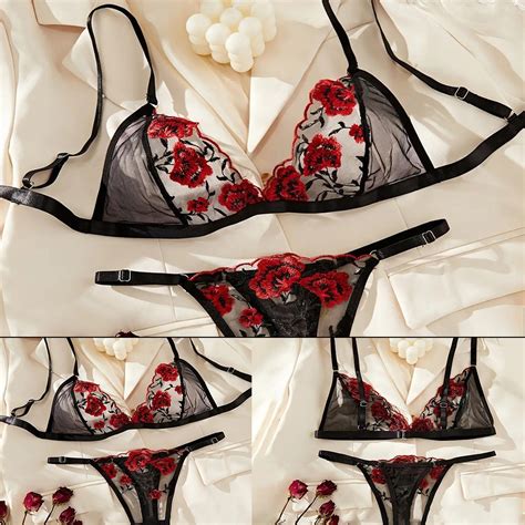 GRKN Women Floral Embroidery Lingerie Set Sheer Bra And Panty Underwear Set 2 Pcs Shopee