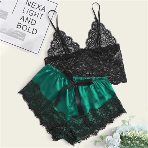 Nouveau Sexy Mode Dentelle Lingerie Soie Sous Vêtements Pyjamas Satin TAP Vert Cdiscount