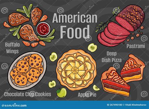 American Food A Set Of Classic Dishes Stock Vector Illustration Of