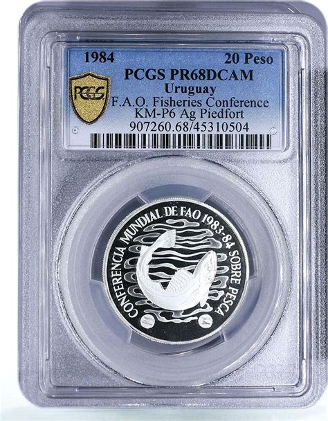 Uruguay 20 Pesos FAO Fisheries Conference PR68 PCGS Silver Piedfort