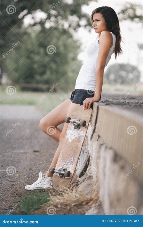Pretty Skater Girl Stock Photo Image Of Pretty Brunette