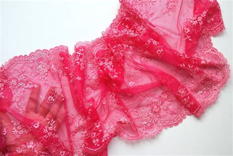 Extra Wide Pink Floral Stretch Lace Lingerie Lace Trim Crimson Pink Color Width 11 61 29 5
