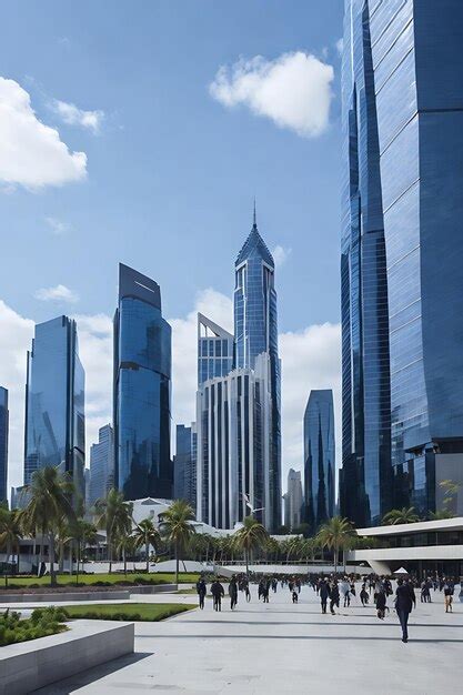 Premium AI Image | plaza and modern skyscrapers