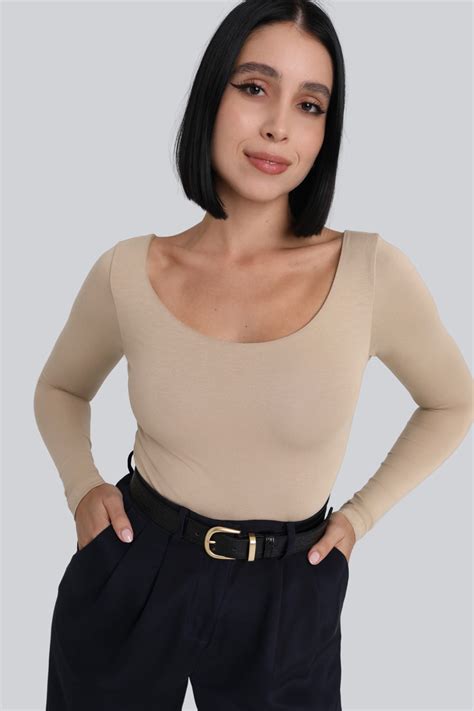 Cieliste ciepłe body damskie z długim rękawem Nude Ansin