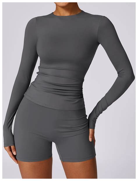 High Quality Solid Nude Feeling Long Sleeves Slim Women Tank Top Quick Drying Breathable Gym