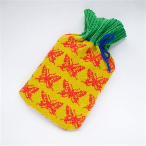 Knitted Lambswool Hot Water Bottle Cover Hot Water Bottle Butterfly Bottle Cosy Yellow Orange