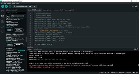 My Esp 32 Cam Is Failing To Upload Code Onto It The Error Message Is