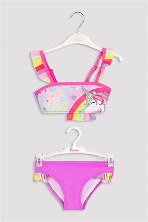 Kız Çocuk Star Unicorn Bandeau Bikini Takımı PL2NTDD122IY MIX Çok Renkli Penti