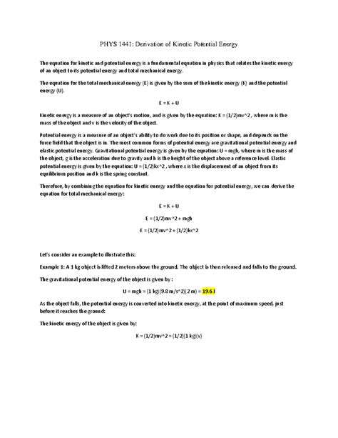 Derivation Of Kinetic Energy Equation Phys Derivation Of