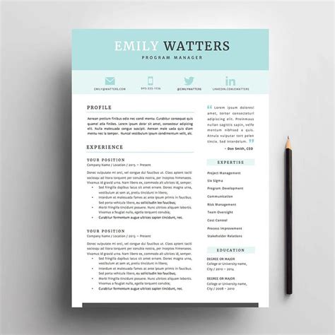 4 Page Resume Cv And Cover Letter Template For Microsoft Word The Oceanside Resume Template