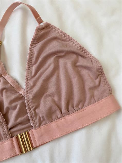 Handmade Blush Pink Purely Bamboo Jersey Bralette And Thong Lingerie Valentines Set Sasha Jane